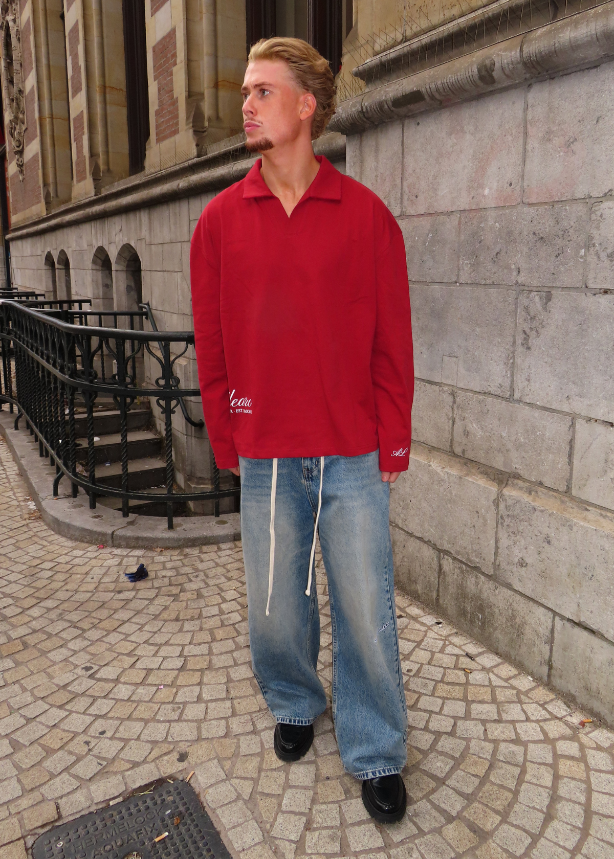Alearo | Longsleeve polo | Burgundy & wit