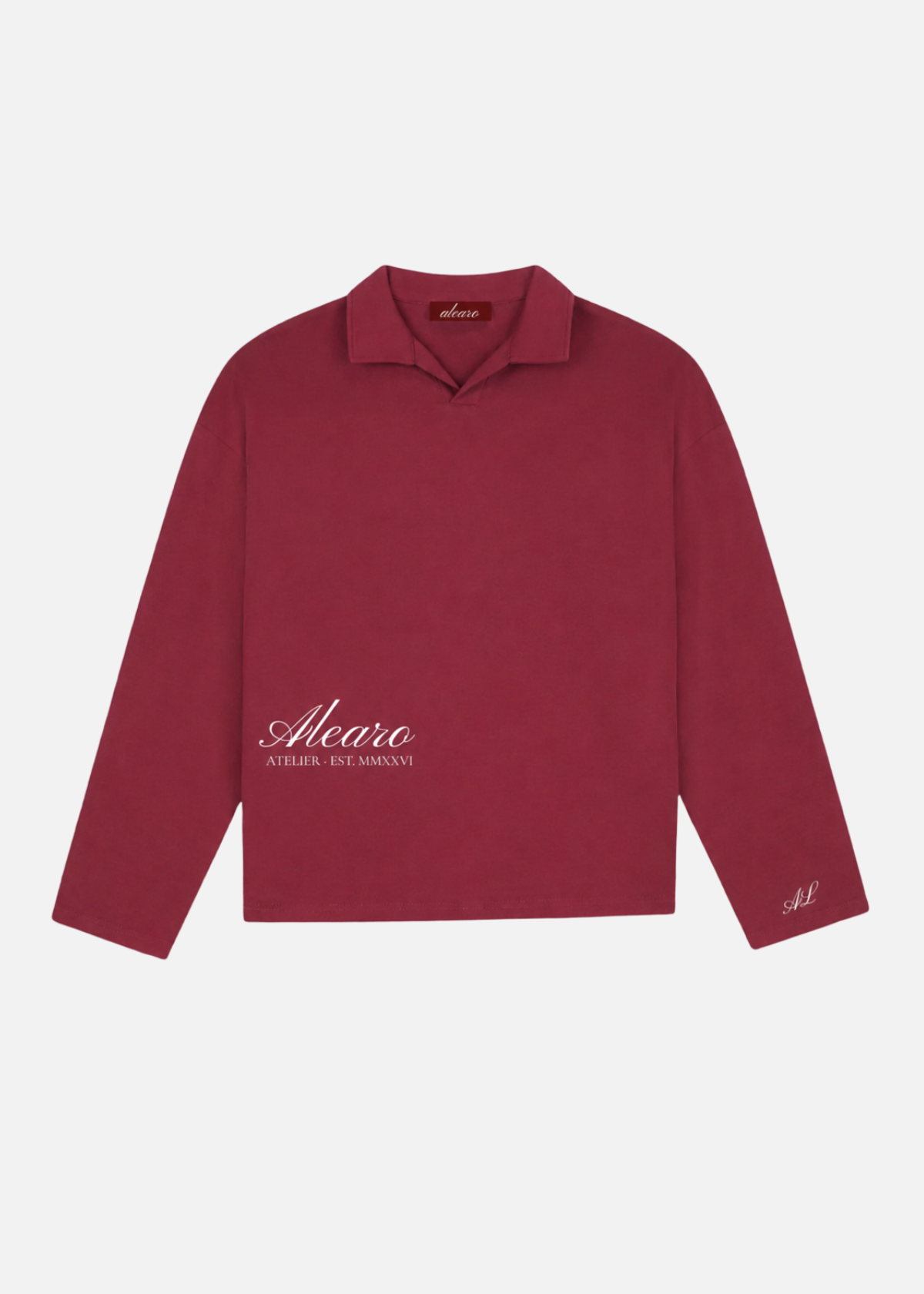 Alearo | Longsleeve polo | Burgundy & wit