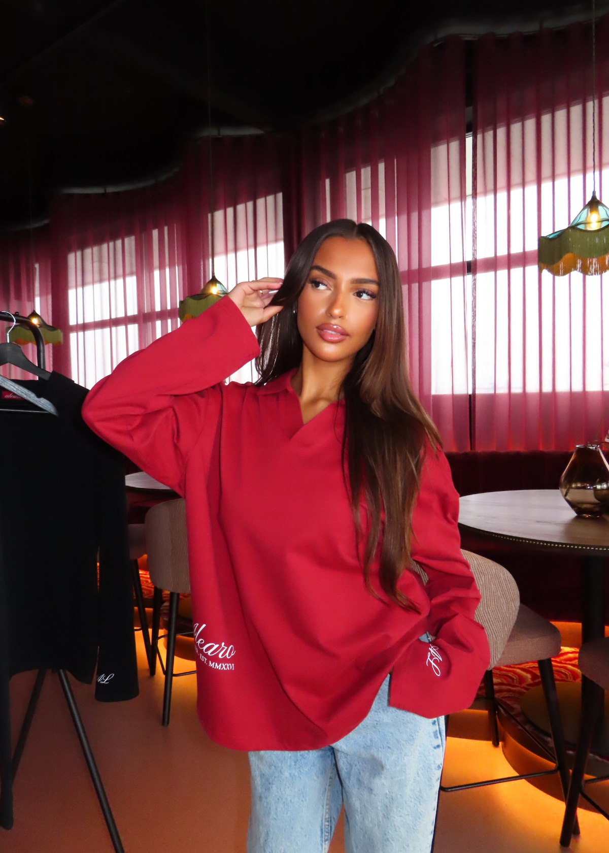 Alearo | Longsleeve polo | Burgundy & Wit